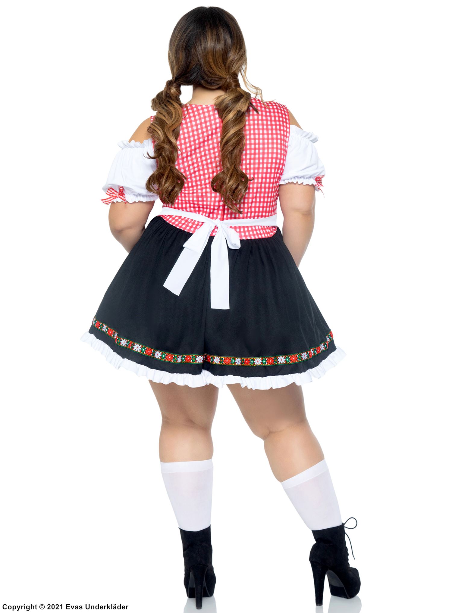 Oktoberfest-Bedienung, Kostüm-Kleid, Schnürung, Rüschenbesatz, Cold Shoulder, Plus Size